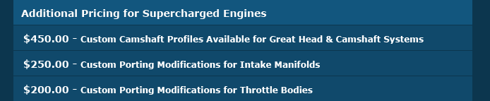 Additional Pricing for Supercharge Engines